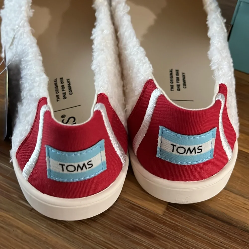 Toms Alpargata Cupsole Natural Faux Shearling Slip On Red White Size 6